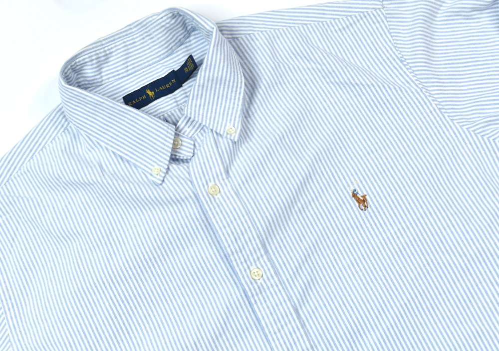 Ralph Lauren Oxford Shirt Mens 2XL White Blue Stripe Long Sleeve Button-Down